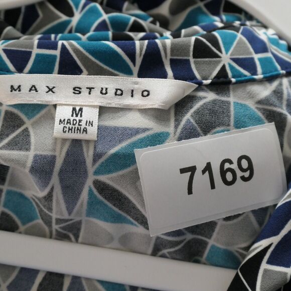 Max Studio Sheath Dress Womens Medium Blue Geometric Stretch Retro Circles Boho - Picture 10 of 12